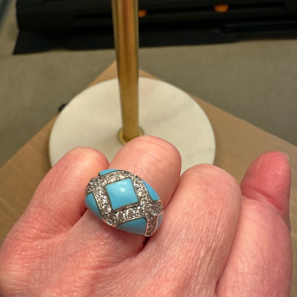 Turquoise enamel and Silver Ring